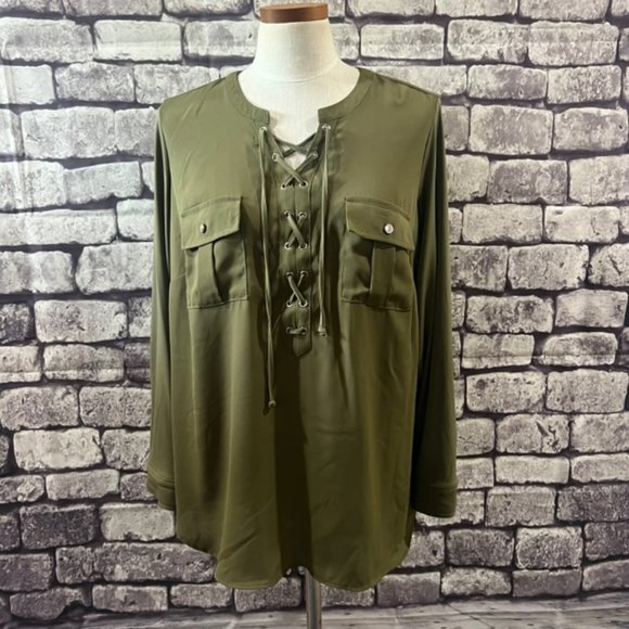 Nygard Tops - Nygard NWT Green Lace Up Front Blouse Size 1X